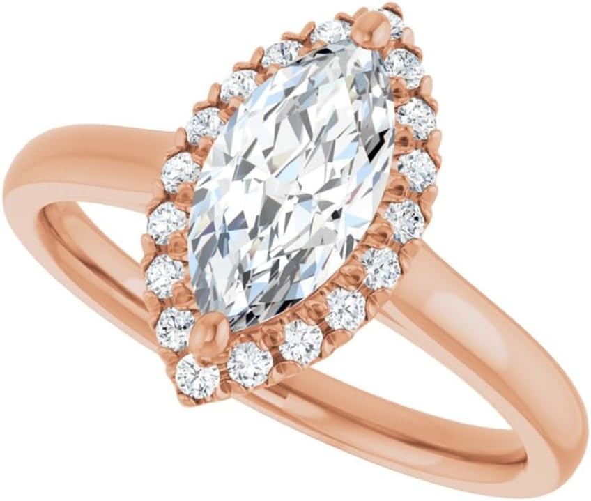 10K 14K 18K Gold 1 CT-3 CT Marquise Moissanite Wedding Ring Engagement Ring 925 Silver Vintage Solitaire Accents Halo Ring Women's Gift In Holiday/Christmas