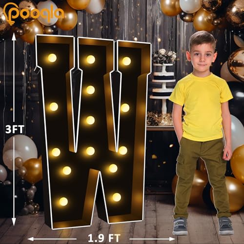 Image of Pooqla 3FT Marquee Light Up Letters, Black Large Letter W Party Decorations | LED Marquee Letters 3 Feet Tall, Black Giant Mosaic Letters Gift for Boys Men Birthday Anniversary Wedding Decoration