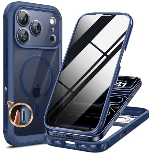 Image of miracase for iPhone 17 Pro Privacy Series Case, Magsafe, Deep Blue | Built-in Privacy Screen Protector | 360 Full Protection | Colored Bezel & Clear Back | Shock-Absorbent | 6,3 Inch