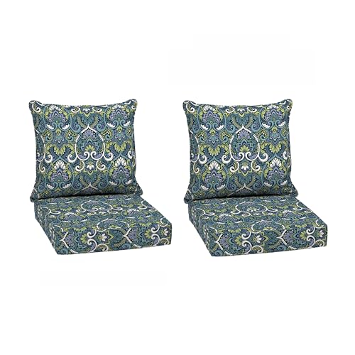 Image of Arden Deep Seat Outdoor Chair Cushion Set (2-Pack), 24 in x 24 in, Weather-Proof, Rain-Proof, Fade Resistant Patio Cushion Set for Chair, Sofa, and Couch Sapphire Aurora Blue Damask