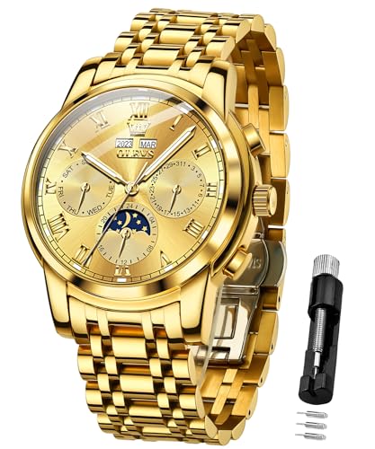 Image of OLEVS Mens Automatic Watch Mechanical Self Winding Luxury Business Dress Moon Phase Stainless Steel Calendar Wrist Watches for Men Waterproof Luminous
