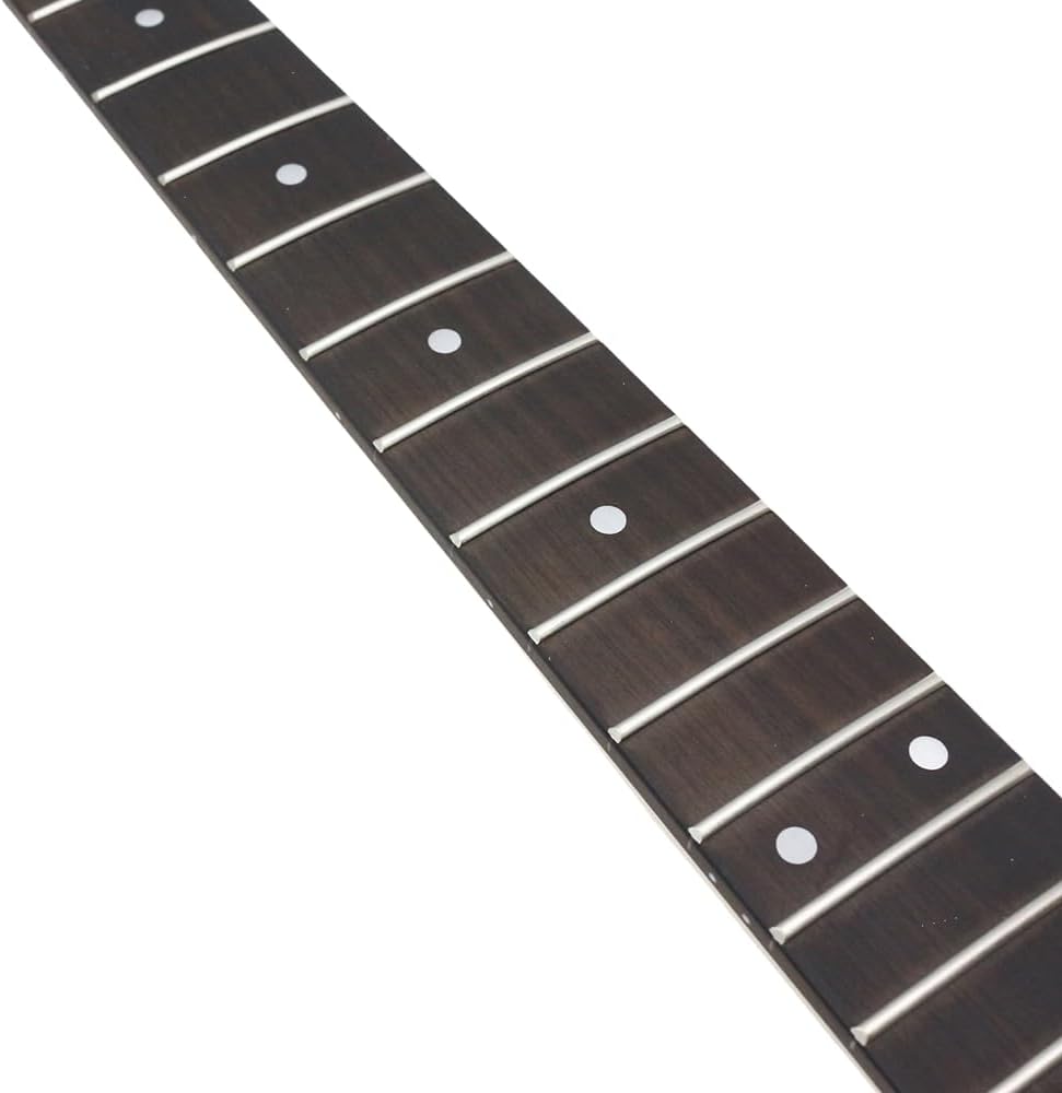 24 Fret Electric Guitar Neck, 25.5" Scale Maple Neck with Ebony Fretboard, Paddle Headstock for DIY Build & Upgrade – Unfinished Bolt-On Neck with White Dot Inlays.