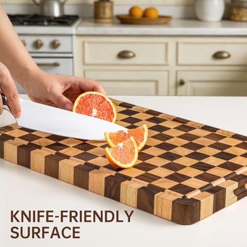 Tabla de cortar de madera Fyctio 17" x 12" con mango y ranura miniatura 4