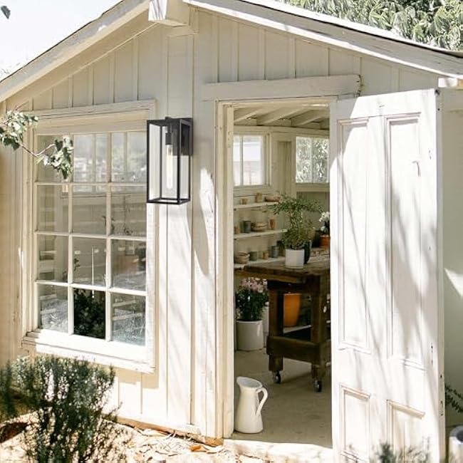 Bestshared Outdoor Wall Lantern, Anti-Rust Exterior Wall Sconce Light Fixtures, Front Door Mount Light, Outdoor Lighting Fixture, Black Wall Lamp with Clear Glass (Black, 2 Pack)