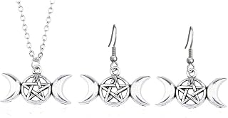 Fashion 3 Colors Triple Moon Goddess Pendant Necklace Pentacle Pentagram Wiccan Jewelry