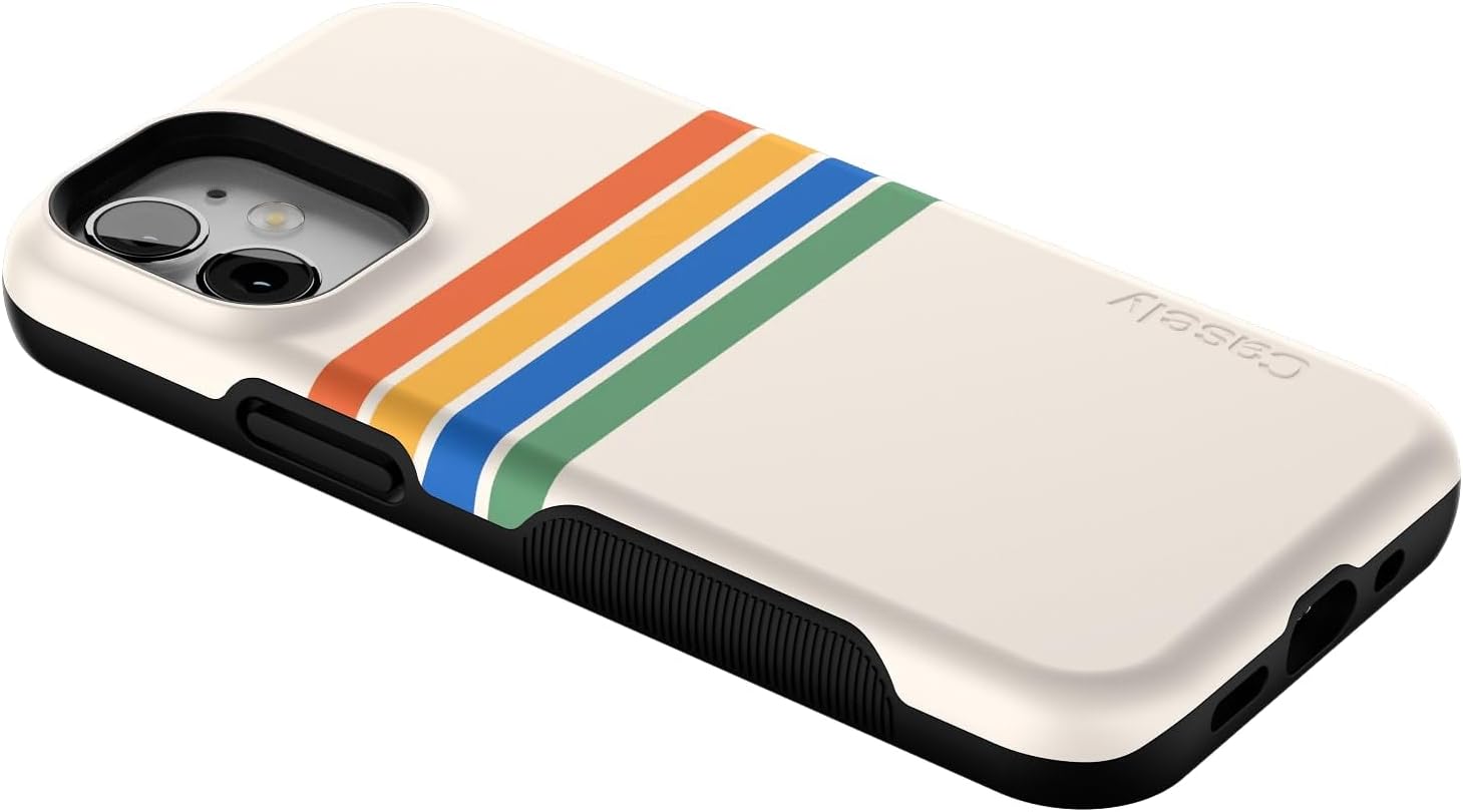 Casely iPhone 12 Mini Case | Totally Groovy | Rainbow Stripes Color Block | Compatible with MagSafe | Bold Protective Design