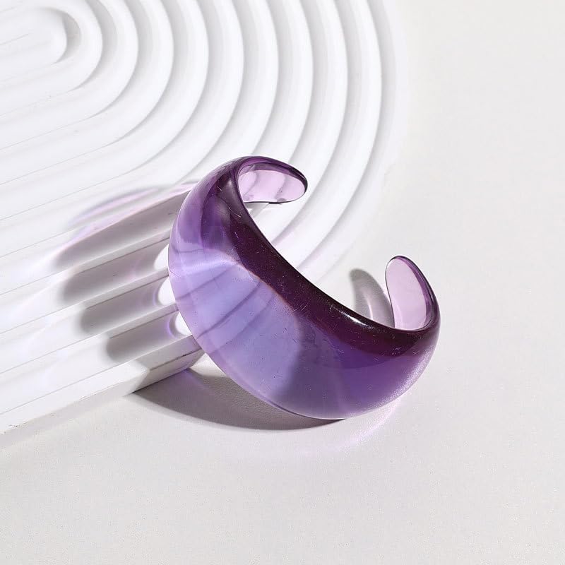 Pingyongchang Colorful Moontooth Resin Open Bracelet for Women Geometric Simple Transparent Wide Cuff Acrylic Bangle Chunky Thick Thin Wide Face Resin Acrylic Cuff Bangle for Women Jewelry - Image 2