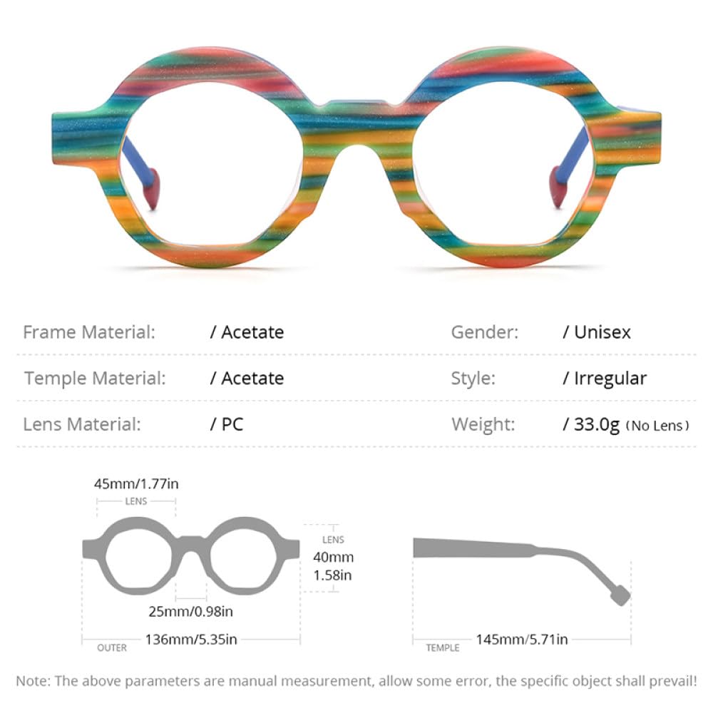 MUTYNE Montura de gafas de acetato para mujer y hombre, anteojos irregulares Retro, gafas
