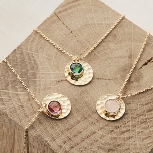 Collier personnalisé médaille martelée plaqué or et pierre fine