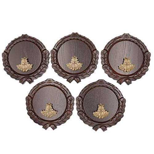 GTK - Juego de 5 placas de cuña talladas oscuras AF 14 cm con 5 hojas de roble, portada pequeña, tabla cuña, tabla de especias, placa de trofeos