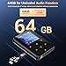 Aeheqkl 64GB Bluetooth 5.3 MP3 Player, Hi-Fi Lossless Music Player with Speaker, Pocket Size for Running & Workout, FM Radio & Voice Recorder, Supports up to 128GB Micro SD, Ideal Tech Gift