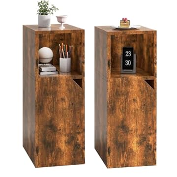 YMYNY Set di 2 Comodini Stretti, Tavolini Salotto, Scomparto Aperto, Porta con Angolo Smussato, Piano Regolabile, L24 x P29 x H62 cm, per Camera da Letto, Soggiorno, Marrone Rustico HST016H-2