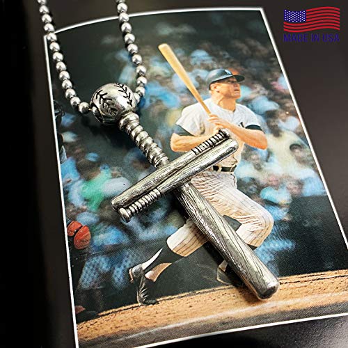 Baseball Bat And Ball Cross On Ball Chain Necklace Antique Silver Finish Pewter Softball #TOP1