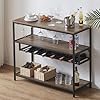LVB Wine Rack Table Modern Wine Bar Cabinet Freestanding Floor Wood and Metal Liquor Cabinet Wine Storage Stand with Bottle Shelf and Glass Holder for Home Kitchen Dining Room Rustic Oak 40 Inch