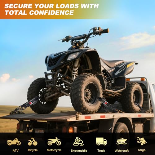 Retractable Ratchet Straps (4-Pack) - 1 Inch x 10 Feet (1,650lb Break Strength) - Heavy Duty Auto Self Retracting Tie Down Straps for Truck, Cargo Trailer, Motorcycle, ATV, UTV - Black by OARTTEES - Image 6
