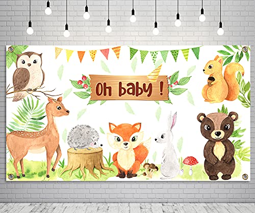 XJF Baby Shower Bckdrop,Woodland Baby Shower Backdrop Banner,Safari Animals Baby Shower Photogarphy Backdrop,Jungle Baby Shower Background for Boys Girls,Jungle Theme Party Supplies for Baby Shower