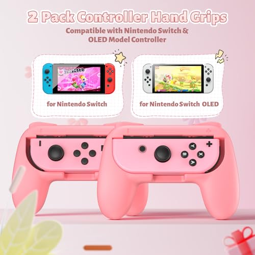 Image of FASTSNAIL Grips Compatible with Nintendo Switch Joy-Con&Switch OLED Model, Wear-resistant Handle Kit Gamepad Replacement for Nintendo Switch Joy Cons &Switch OLED Model for Controller (Pink&Pink)