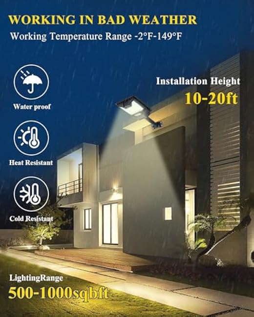 Solar Street Light Outdoor, 20000LM 6500K Waterproof Motion Sensor LED Solar Powered Flood Light with Remote Control,Dusk to Dawn Commercial Area Lighting for Outside Parking Lot, 4-Pack