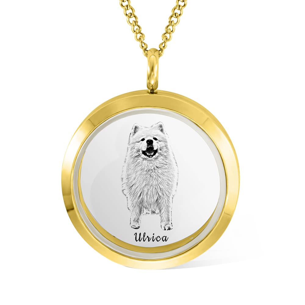 BYFDIY Personalized Pet Urn Fur Necklace - Stainless Steel Pet Ashes Necklace for Dog, Cat - Custom Name Photo Memorial Keepsake