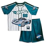 Hot Wheels Toddler Boys Mesh Baseball Jersey Athletic T-Shirt and Shorts Outfit Set Tropical Teal Green 3T