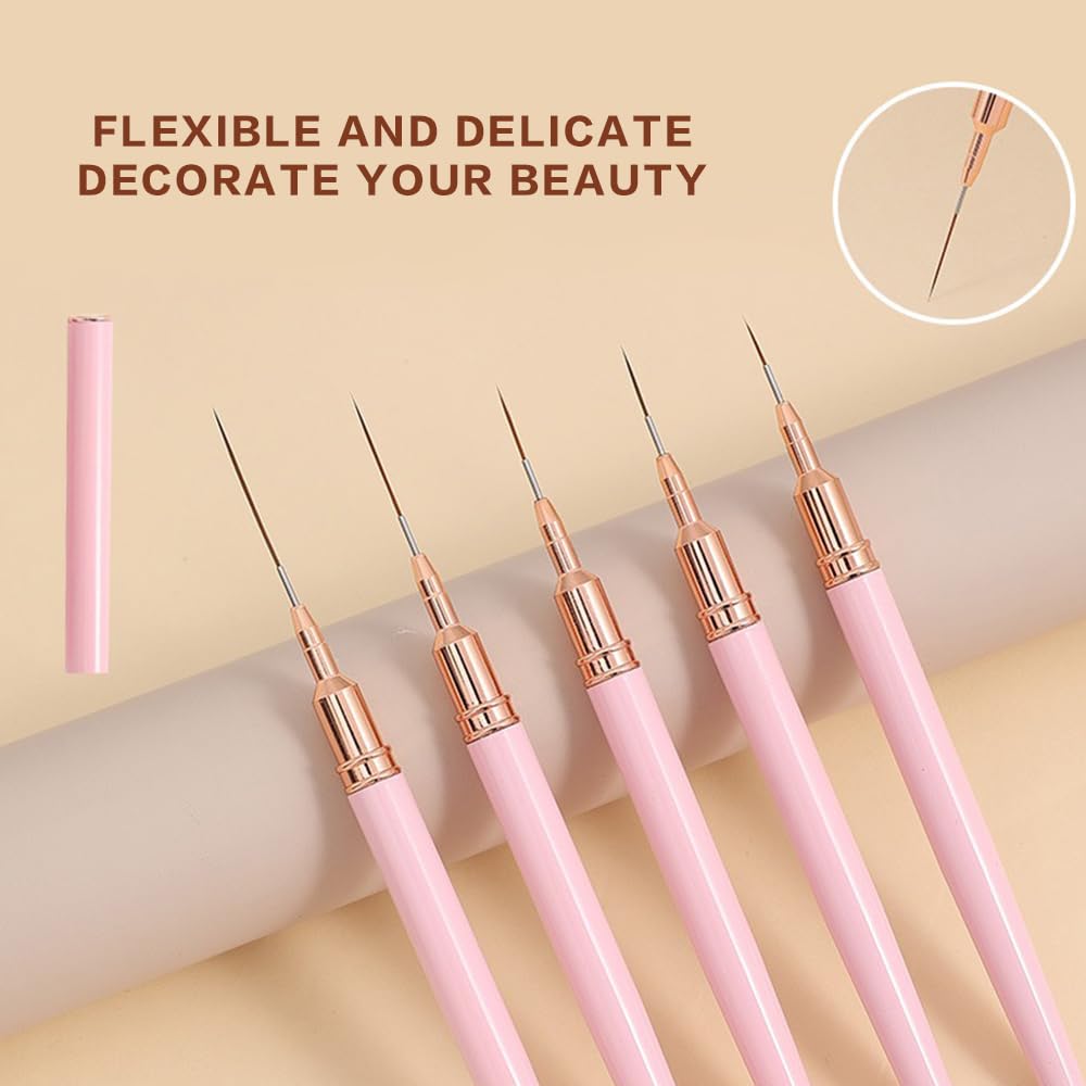 5Pezzi Pennelli per Unghie, Pennelli per Nail Art, pennello Sottile Nail Art Pennelli Set per Disegnare Linee Fini Attrezzo