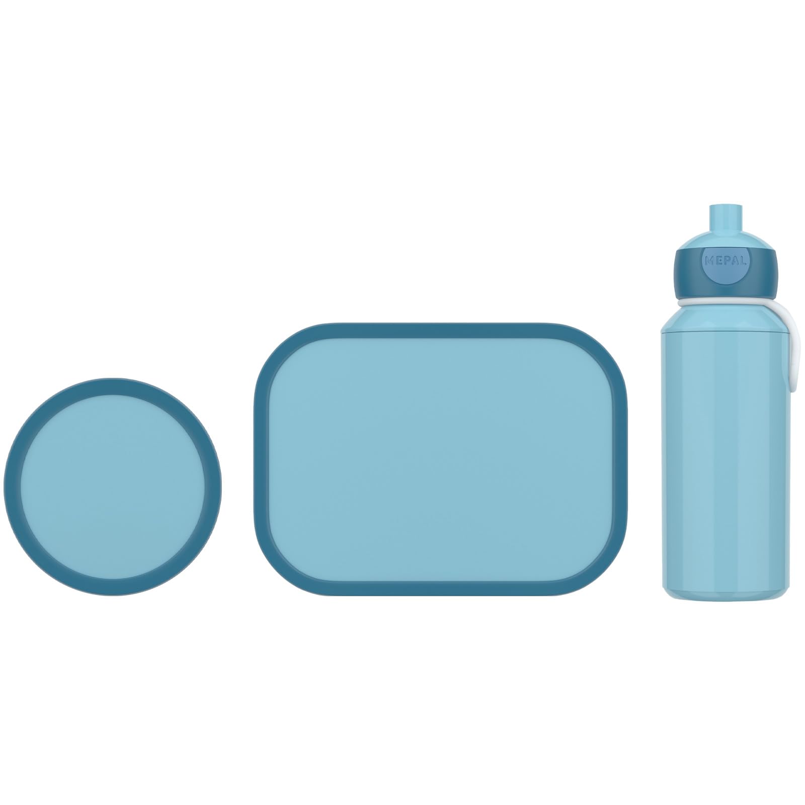 Mepal - Pausenset Campus - Set für Kinder mit Pop-up Trinkflasche, Lunch Box & Obstbox - Lunch-Set für die Schule oder unterwegs - Spülmaschinenfest - 400 + 750 + 300 ml - Cool blue