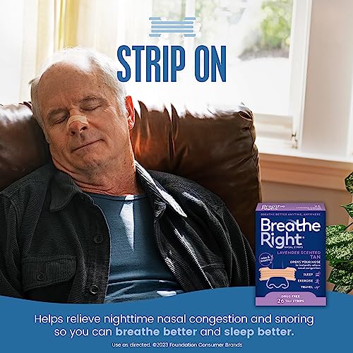 breathe right nasal strips lavender scent extra strength tan nasal strips help stop snoring drug-free snoring solution amp nasal congestion relief caused by colds amp allergies 26ct packaging may vary