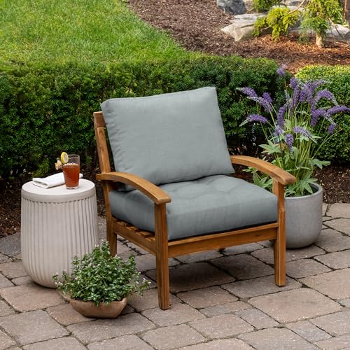 Image of Arden Outdoor Plush Modern Tufted Blowfill Deep Seat Set, 24 x 24, Water Repellent, Fade Resistant, Deep Seat Bottom and Back Cushion for Chair and Sofa, Stone Grey Leala