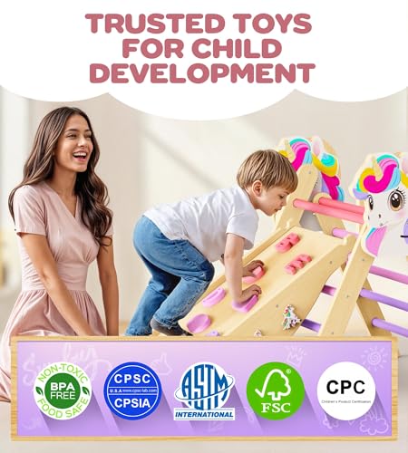 Image of Pikler Triangle Set, 11-in-1 Montessori Climbing Toy for Toddlers, Foldable Wooden Indoor Jungle Gym & Playground Climber for Learning and Motor Skills (18 Months-7 Years)