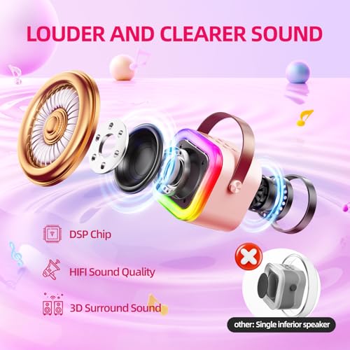 Kinglucky Mini Karaoke Machine for Kids Gifts Adults (Cute Little & Portable) Bluetooth Speaker with Wireless Microphone (Sound Loud) Birthday Gifts for Girls 3-12 Years Old Toddler Toys - Pink