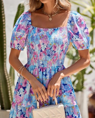 Image of BTFBM Womens Floral Smocked Summer Maxi Dresses