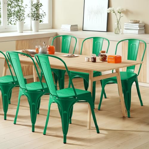 Image of Furmax Metal Dining Chair Indoor Outdoor Use Stackable Classic Trattoria Chair Chic Dining Bistro Cafe Side Metal Chairs Set of 4 (Green)