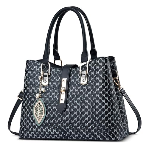 Elegante Borsa Tote Donna Moda A Tracolla Medio Pu Pelle Impermeabile Stampata Messenger Casuale Viaggio Festa Lavoro Borsetta Retrò Squisito Pendente Nero