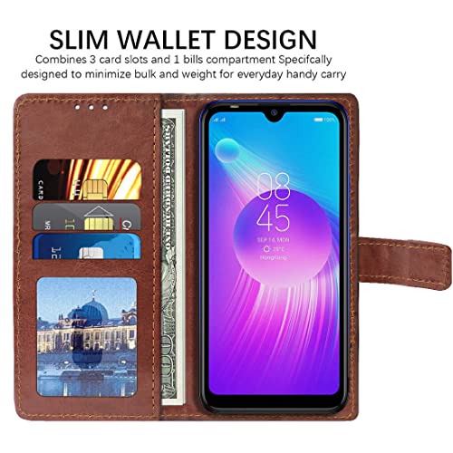 Image of Flip Cover Back Case for Tecno Spark Go | Premium Leather Finish | Inbuilt Pockets & Stand | Flip Cover Back Case for Tecno Spark Go (Brown)