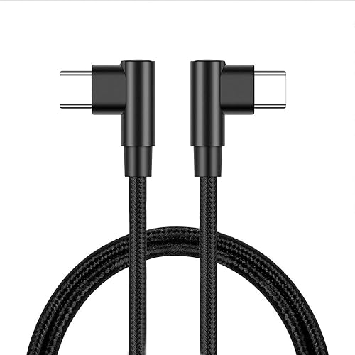 Miniatura 8 de Cable USB C a USB C en ángulo recto de 9.8 ft9 pies, 90 grados, 60 W, PD tipo C, cable trenzado de nailon de carga rápida y transmisión de datos,