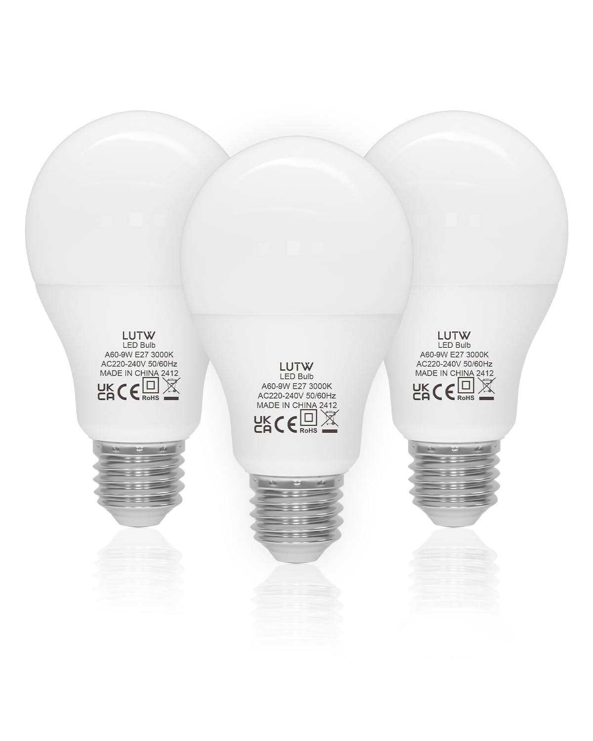 LUTW E27 LED Lampe, 9W LED Birne ersetzt 60 Watt Glühbirne E27, 3000 Kelvin Warmweiß A60 Leuchtmittel 900LM, 220° Abstrahlwinkel Energiesparlampe, Nicht Dimmbar, 3 Stück