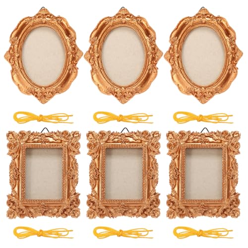 6Pcs Mini Vintage Picture Frame, Small Oval Rectangle Golden Picture Frames Set, Jewelry Display Vintage Frame for Wall, Baroque Mini Frames for Christmas Tree Display Rack