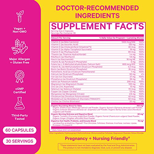 Pink Stork Premium Prenatal Vitamin: Organic Whole-Food Ingredients, Folate, Vitamin B6 & B12 -Prenatal Vitamins For Women -Prebiotics & Probiotics, Morning Sickness Relief, Women-Owned, 60 Capsules #TOP2