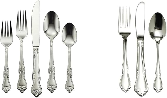 Oneida Azalea 45-Piece Flatware Set, Service for 8 & Chateau 3 Piece Child Flatware Set 18/8 Stainless Steel, Silver