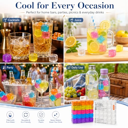 Cubos de hielo reutilizables de plástico multicolor, pack 60 miniatura 4
