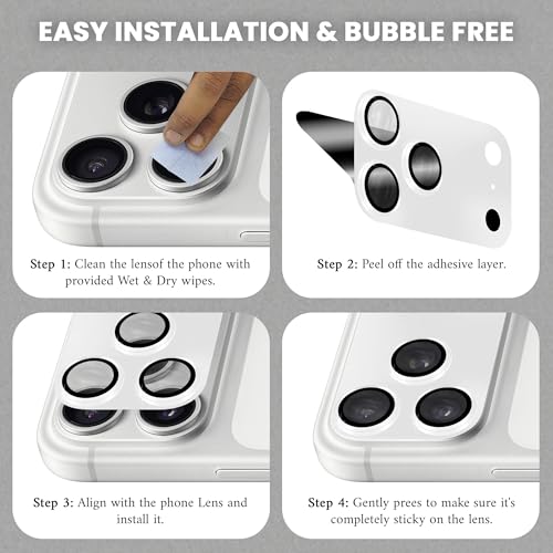 Image of ArmourPro Camera Lens Protector for iPhone 17 Pro Max 6.9-Inch, Full Coverage 9H Tempered Glass Ring Cover, Matte Metal Plate, Case Friendly | Silver, Pack of 1