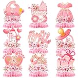9Pcs Pink Baby Shower Decorations, Honeycomb Baby Girl Shower Centrepieces Floral Honeycomb Table Decorations Girl Pregnancy Announcement Table Decorations Gender Reveal Party Supplies