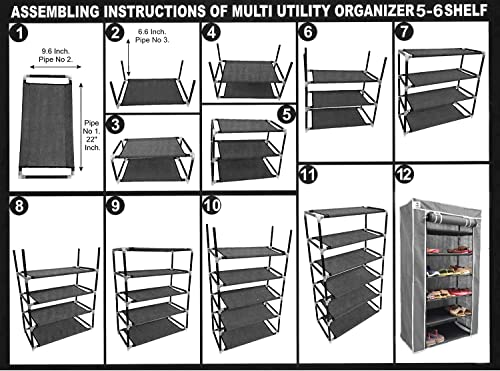 Image of CMerchants Portable Collapsible Wardrobe for Clothes Storage - Foldable Cloth Organizer Cupboard with Shelves for Bedroom & Home (Durable, Space Saving Design) (Dotted Puppy Print, 6-Layer)