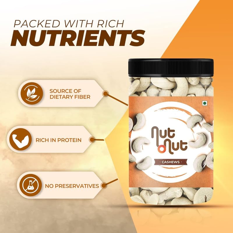 Image of Nut O Nut 100% Natural & Crunchy Premium Whole Cashew Nuts 1kg - Kaju 250g x4-Nutritious, Delicious, Gluten Free Kaju 1 kg-Healthy Snack Option Cashewnut - Nuts and Dry Fruits Combo Pack -(W240)