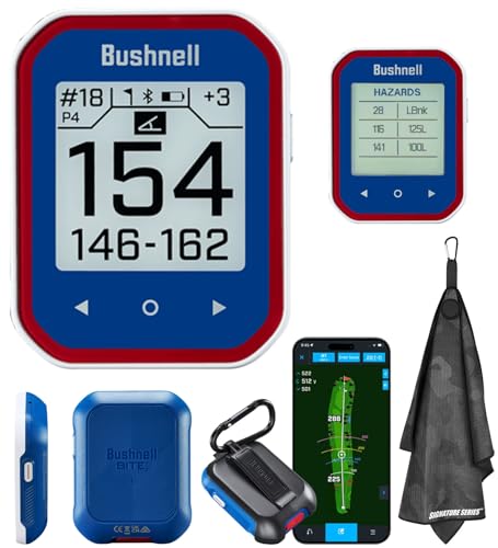 Bushnell Golf Phantom 3 Slope GPS Handlheld (Red/Blue) | 38,000+ Courses, Slope Compensation, Hazard Info, Distance Calculator, Scorekeeping, Magnet Mount, Touchscreen | Signature Series Golf Towel