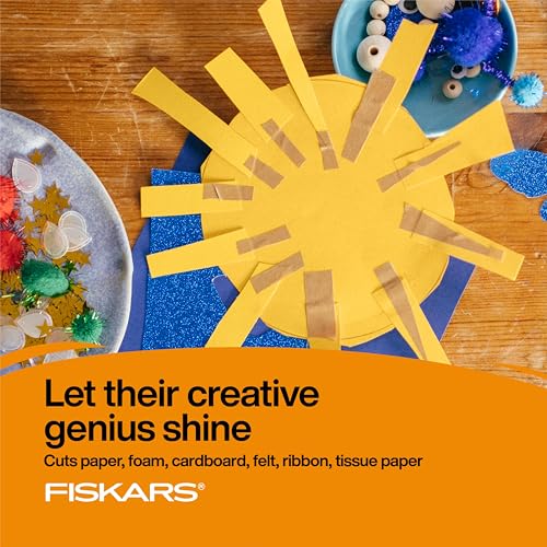 Fiskars Tesoura de ponta pontiaguda de 12,7 cm para crianças de 4 a 7 anos, tesoura para escola ou a