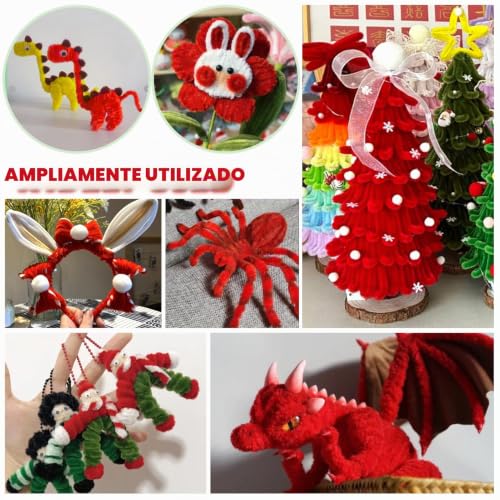 Miniatura 6 de Toaob 400 Piezas Chenilla Limpiadores Pipas De Color Roja 30 Cm De Largo Y 6 Mm De Ancho Para Manualidades Y Decoración Del Hogar