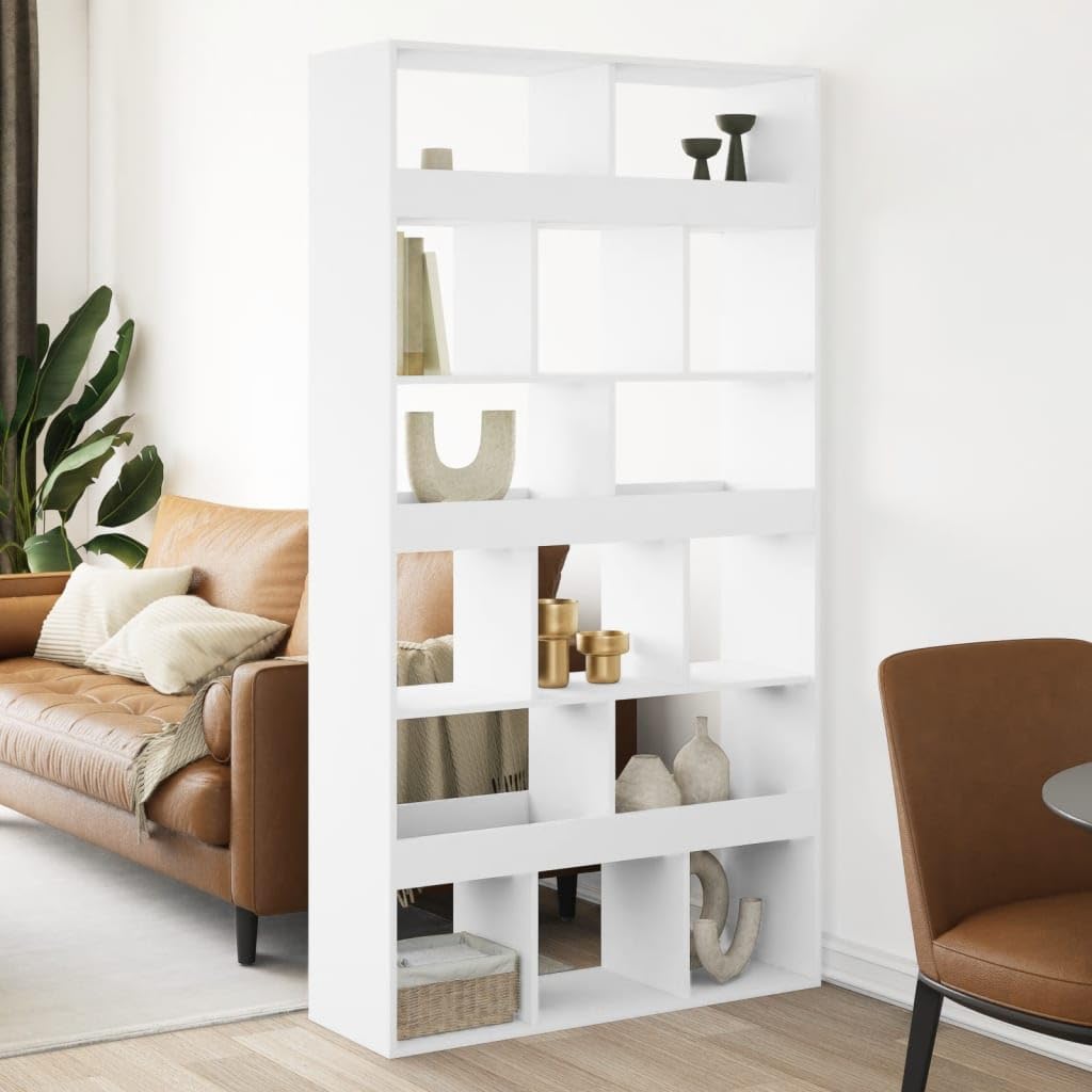 Divisorio Stanza Libreria a 15 Scomparti Bianco 100x33x187,5 cm | Scaffale autoportante multivano per organizzare libri e oggetti decorativi in soggiorno o studio moderno.