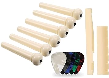 Imaginea Guitar Saddle & Nut and Bridge Pins Set with 5 Picks Replacement for Acoustic Guitar (White)