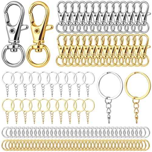 160 PCS Swivel Clasps Lanyard Snap Hooks with Key Rings, Lobster Claw Keychains Clasps, Metal Keychain Clip Hooks, and Jump Rings for Keychain Lanyard DIY Jewelry Crafts Accessories (Gold, Silver)